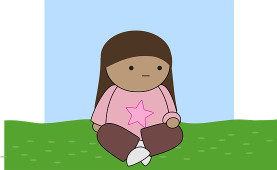 Cartoon Girl Sitting On Grass PNG Image