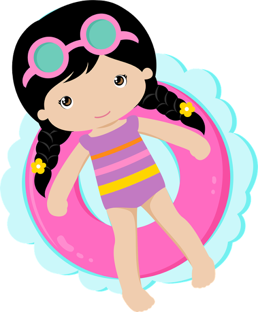 Cartoon Girl Swimming Ring Illustration PNG Image