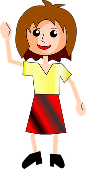 Cartoon Girl Waving Hello PNG Image