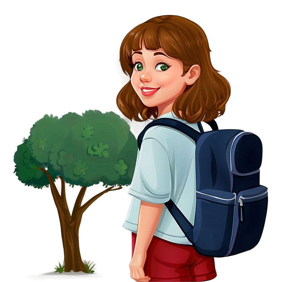 Cartoon Girl With Backpack Png Scd PNG Image