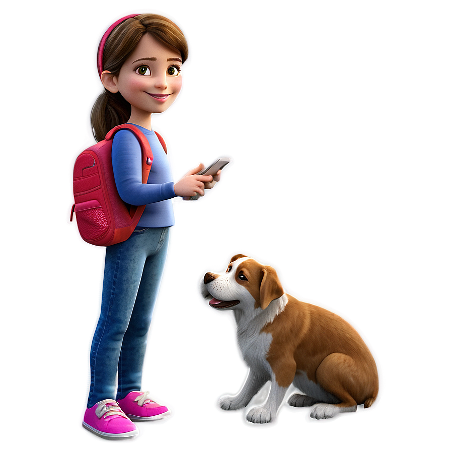 Cartoon Girl With Pets Png Ihm70 PNG Image