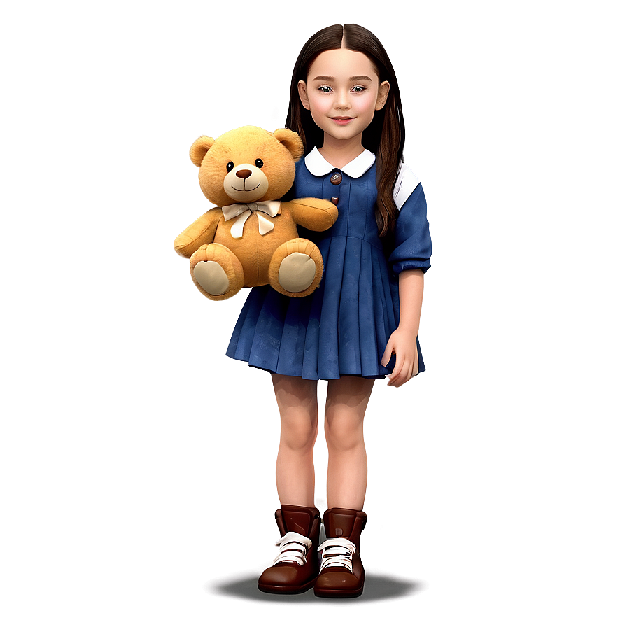 Cartoon Girl With Teddy Bear Png Lst56 PNG Image