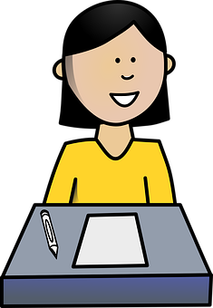 Cartoon Girlat Desk PNG Image