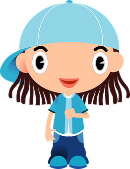 Cartoon Girlin Blue Capand Outfit PNG Image