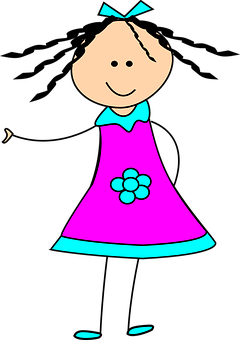 Cartoon Girlin Pink Dress PNG Image