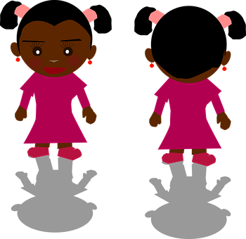 Cartoon Girlin Pink Dress Frontand Back View PNG Image