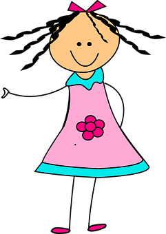 Cartoon Girlin Pink Dress PNG Image