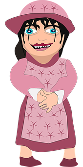 Cartoon Girlin Pink Dressand Hat PNG Image