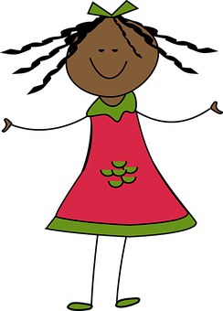 Cartoon Girlin Red Dress PNG Image