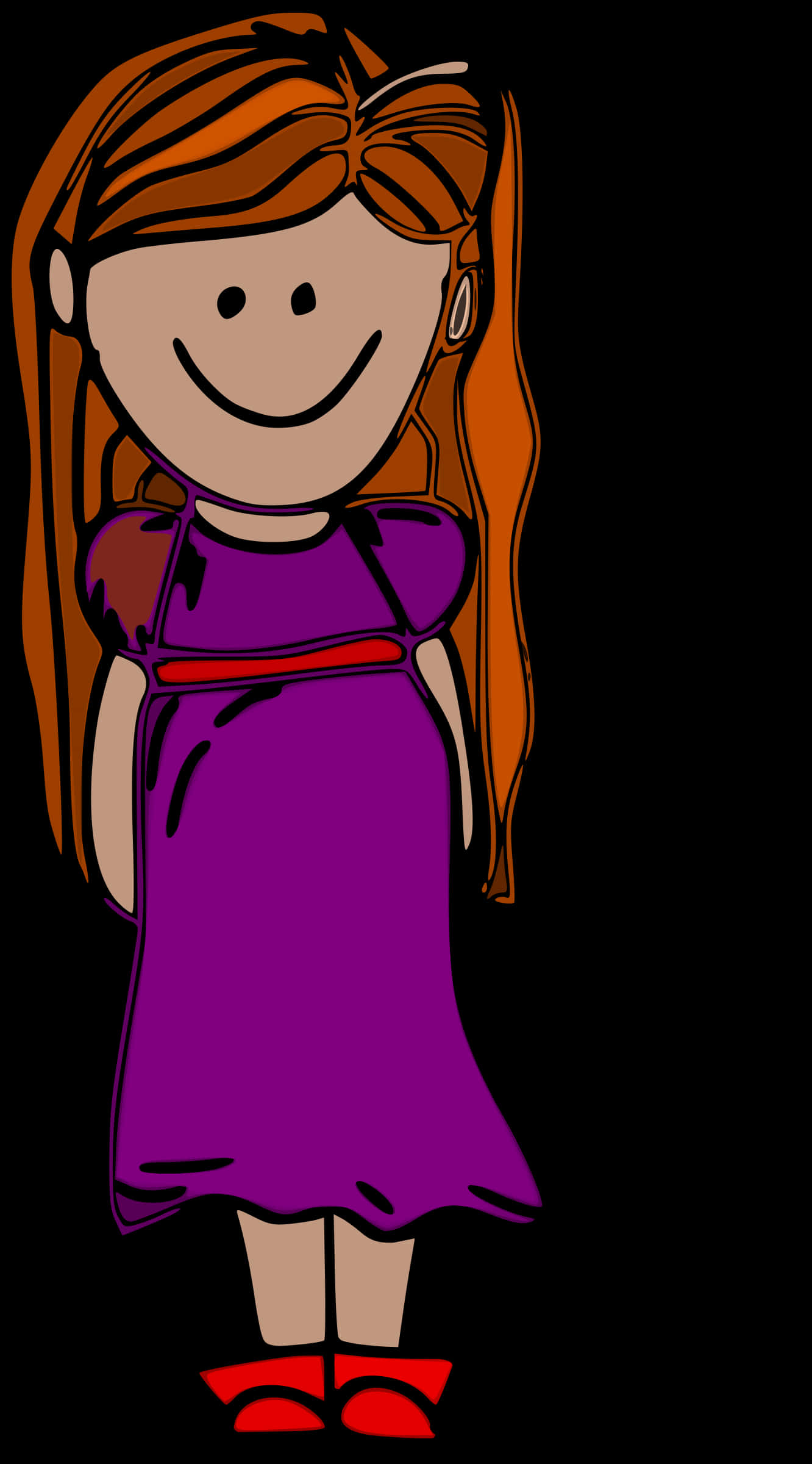 Cartoon Girlwith Long Hair PNG Image