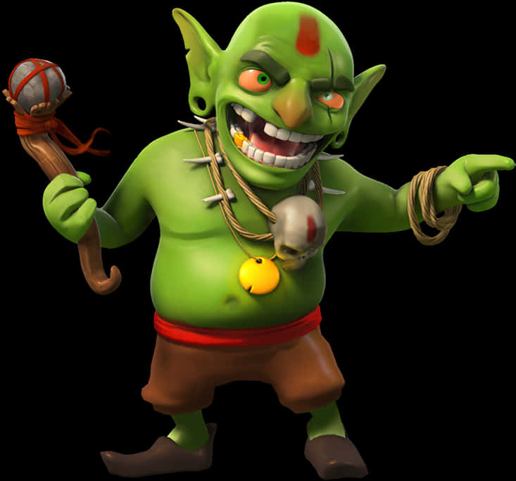 Cartoon Goblinwith Staff PNG Image