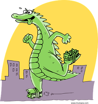 Cartoon Godzilla City Stroll PNG Image