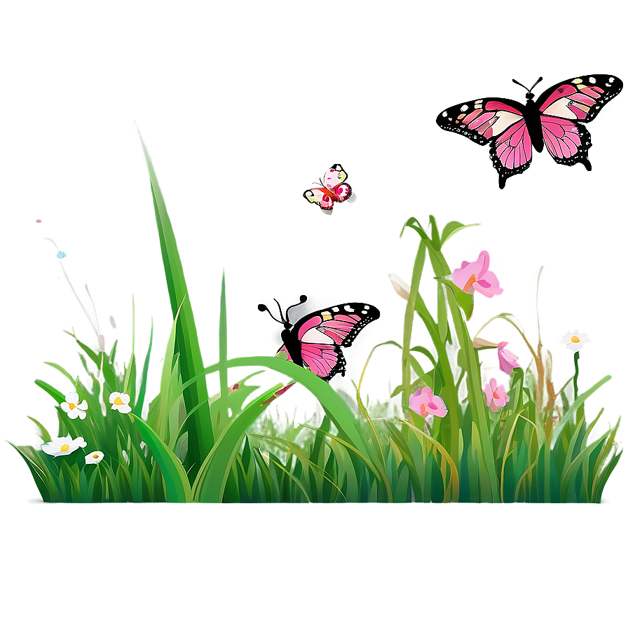 Cartoon Grass With Butterfly Png Bvc PNG Image