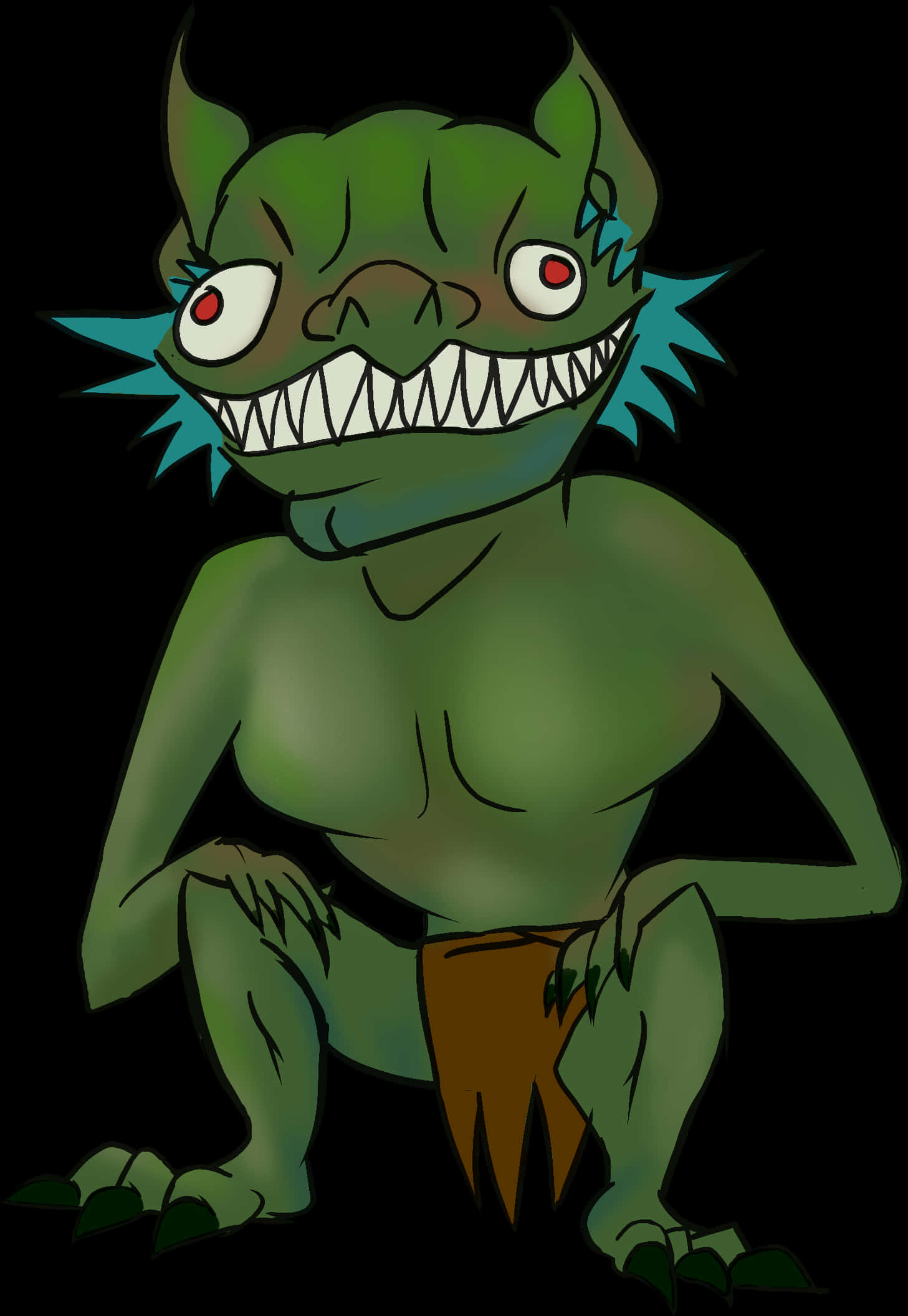 Cartoon Green Goblin Crouching PNG Image