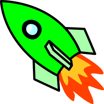 Cartoon Green Rocket Flame PNG Image