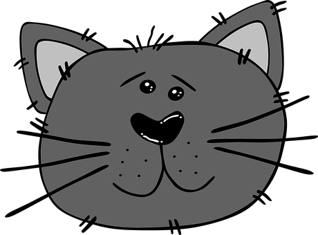 Cartoon Grey Cat Face PNG Image