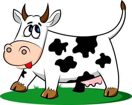 Cartoon Happy Cow Standingon Grass PNG Image