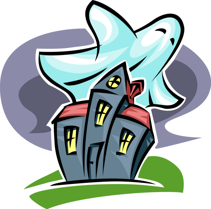 Cartoon Haunted Housewith Ghost PNG Image