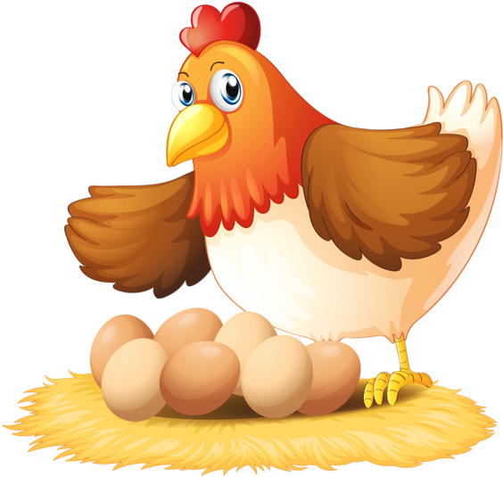 Cartoon Hen With Eggs PNG Image