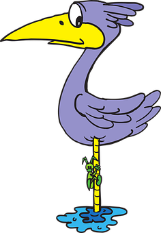 Cartoon Heron Standing In Water PNG Image