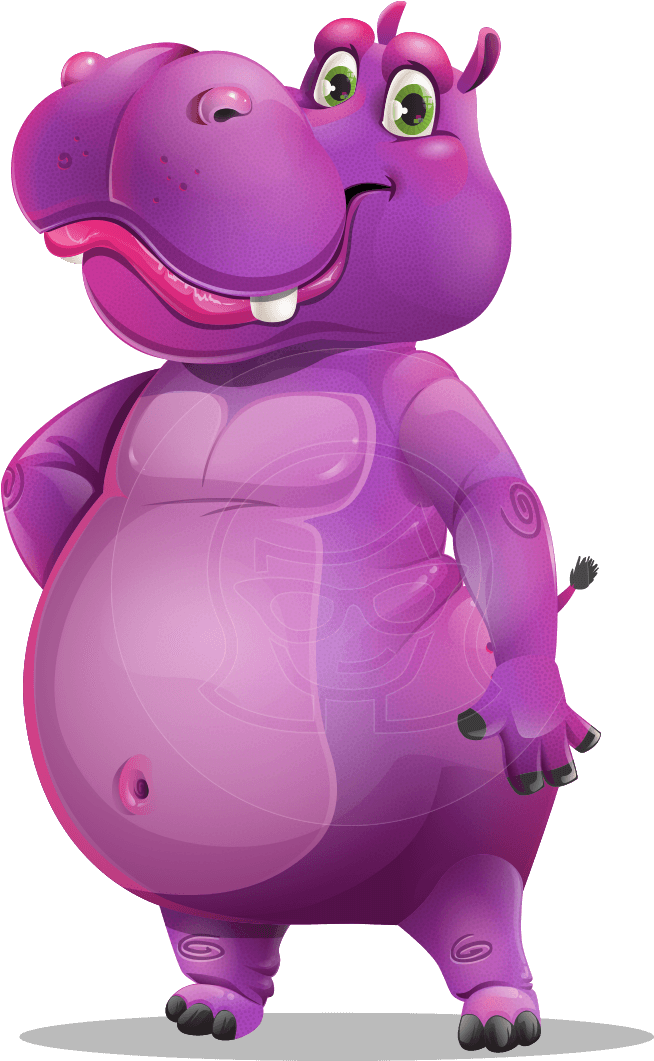 Cartoon Hippo Standing Pose PNG Image