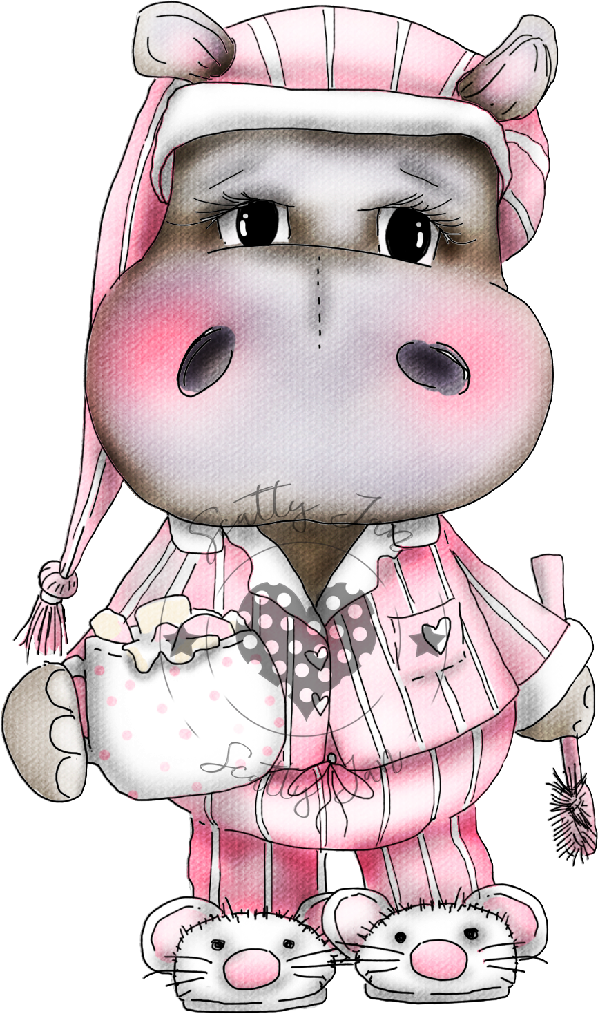 Cartoon Hippoin Pajamas Holding Mug PNG Image