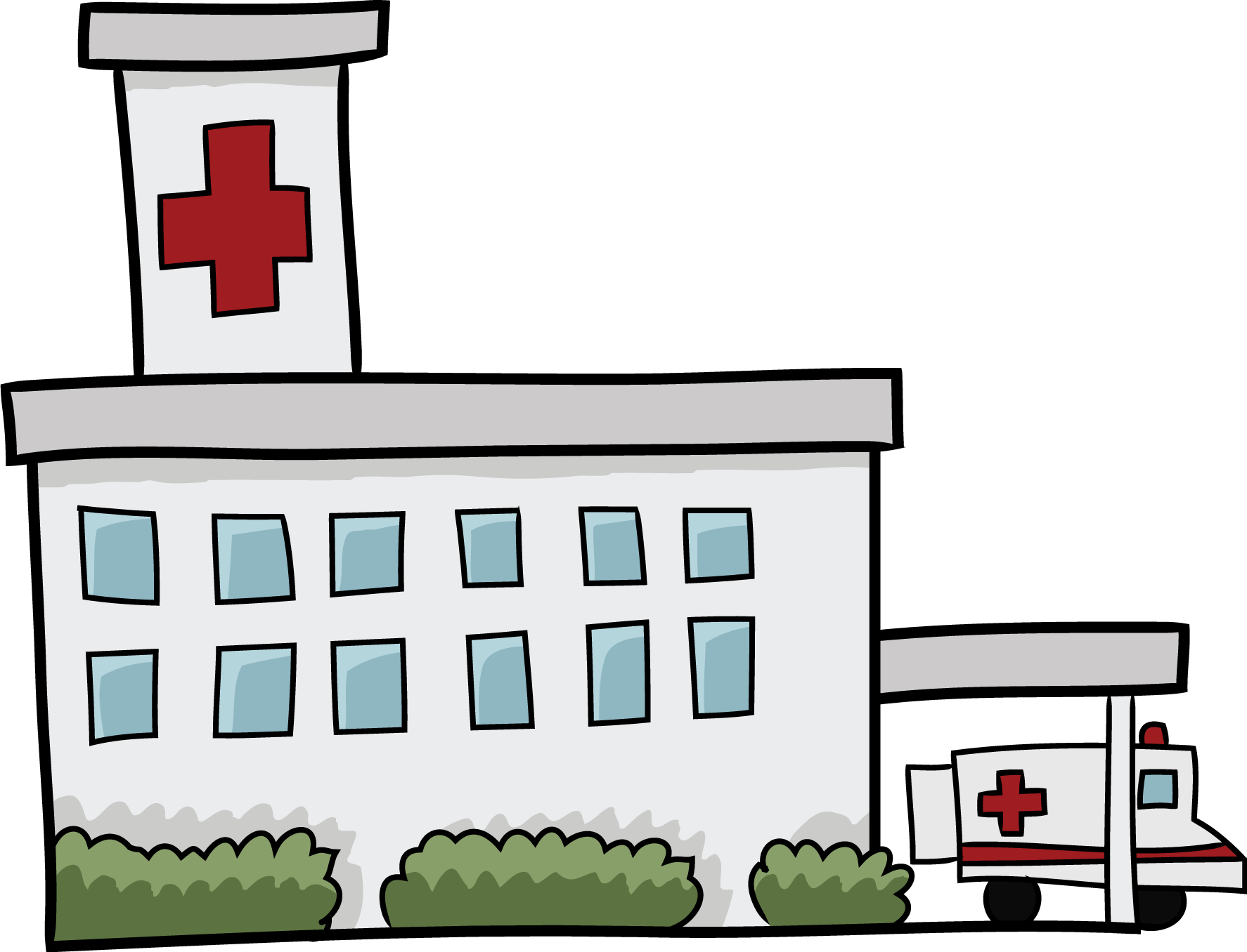 Cartoon Hospital Buildingand Ambulance PNG Image