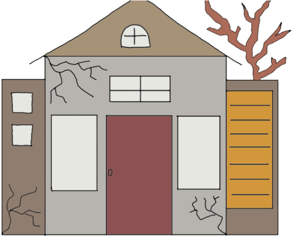 Cartoon House With Cracks Clipart PNG Image