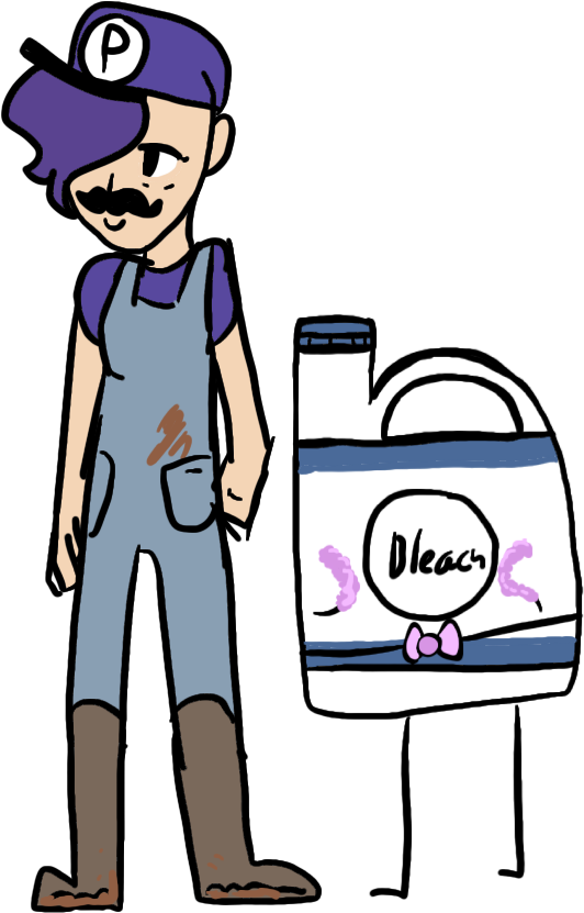 Cartoon Janitor With Bleach Bottle PNG Image