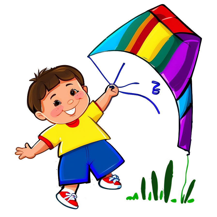 Cartoon Kid With Kite Png Yim PNG Image