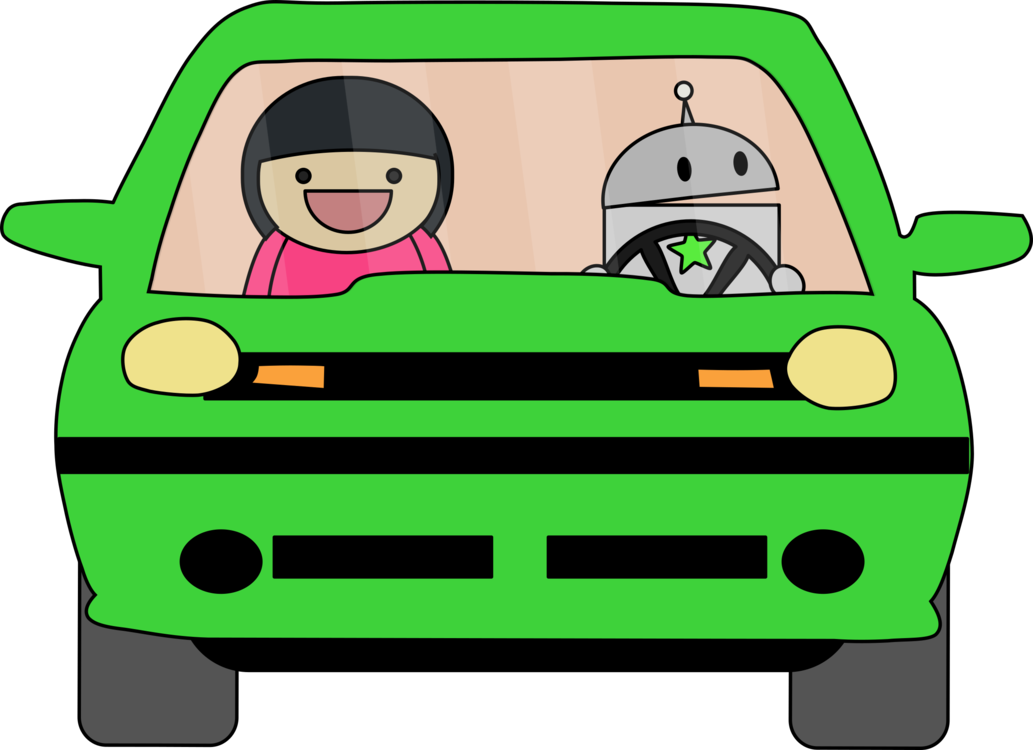 Cartoon Kidand Robot Driving Car PNG Image