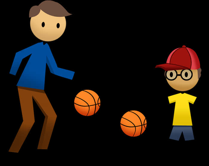 Cartoon Kids Playing Basketball PNG Image