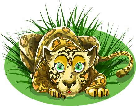 Cartoon Leopard Restingin Grass PNG Image