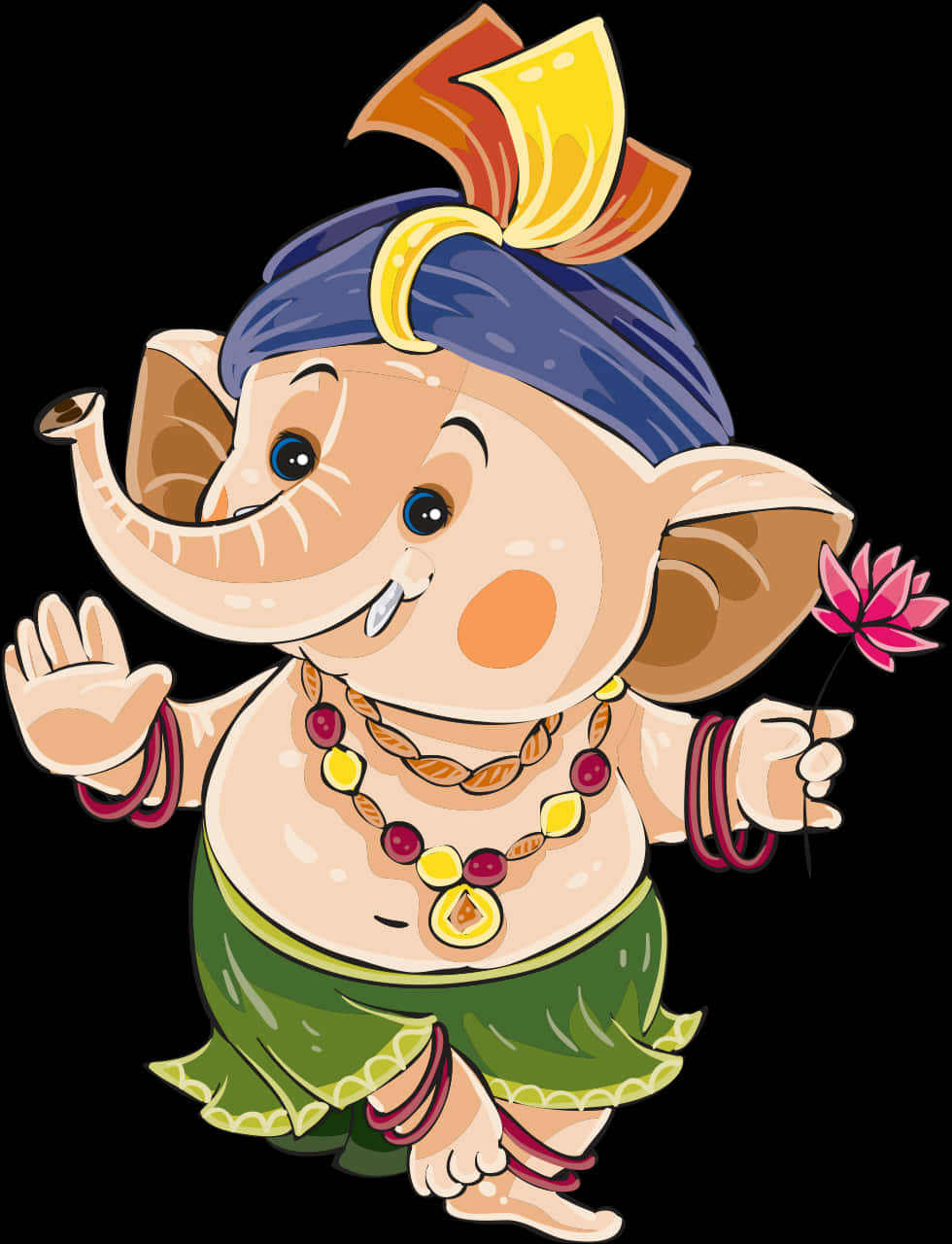 Cartoon Lord Ganesha Holding Lotus Flower PNG Image