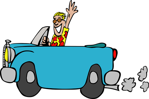 Cartoon Man Driving Convertible Car PNG Image