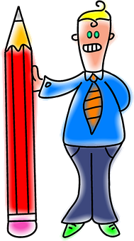 Cartoon Man Holding Giant Pencil PNG Image