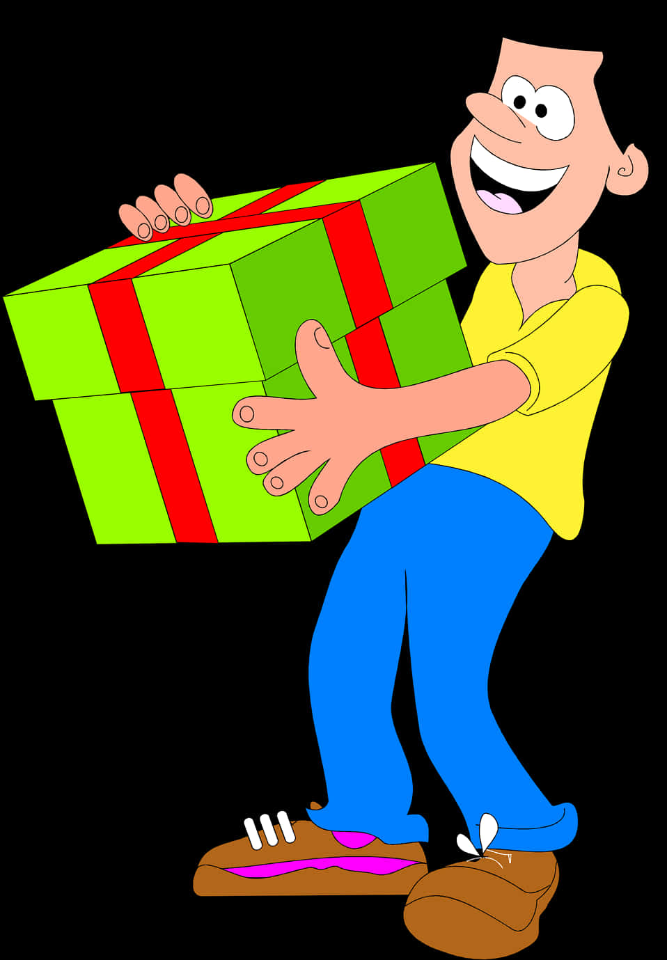 Cartoon Man Holding Large Gift PNG Image