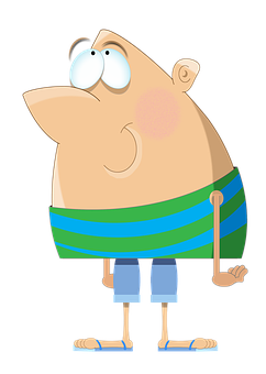 Cartoon Manin Striped Shirtand Shorts PNG Image