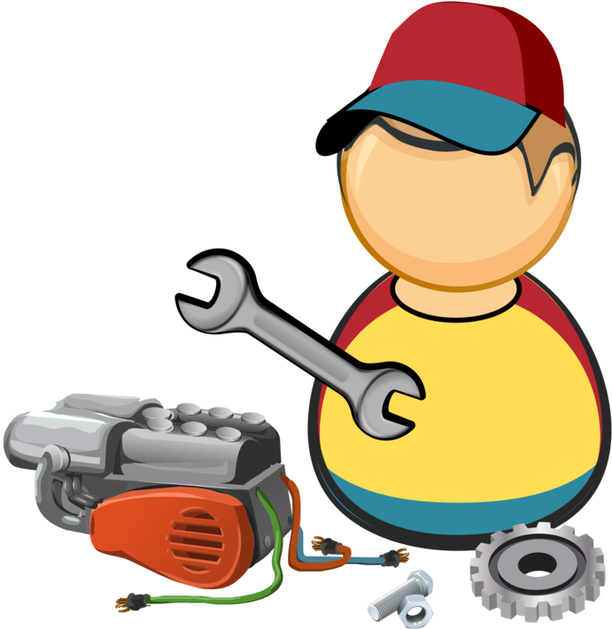 Cartoon Mechanic With Toolsand Engine PNG Image