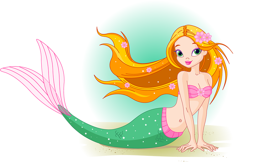 Cartoon Mermaid Sitting Illustration PNG Image