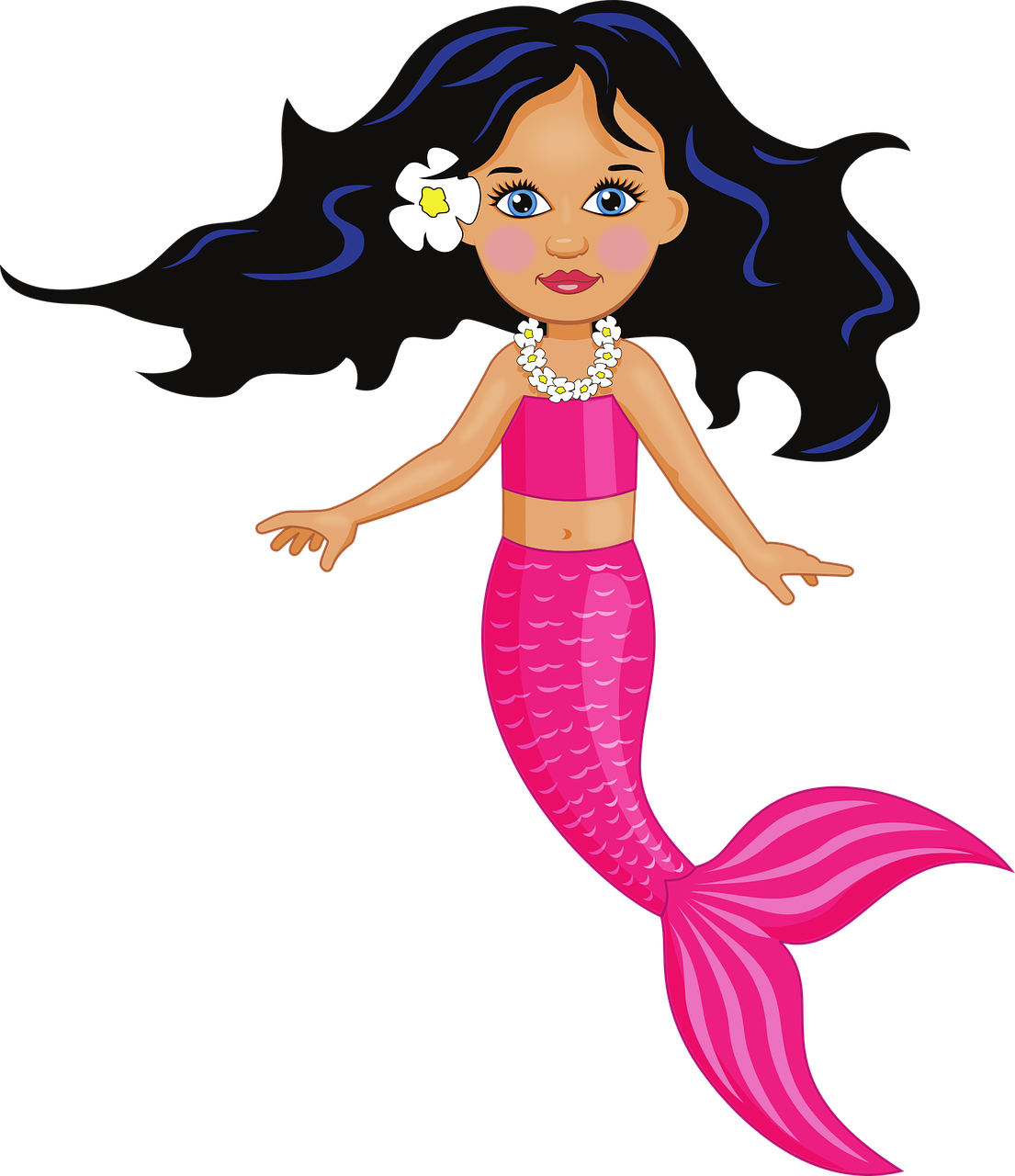 Cartoon Mermaidwith Pink Tail PNG Image