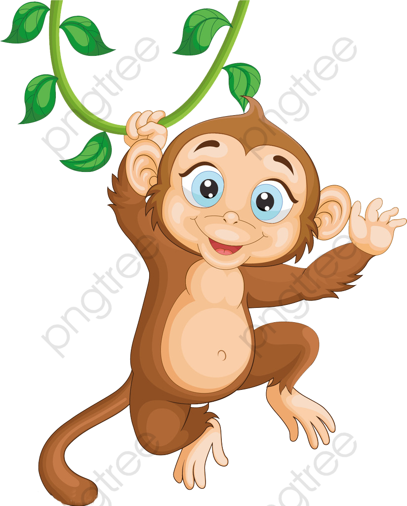 Cartoon Monkey Hanging From Vine PNG Image