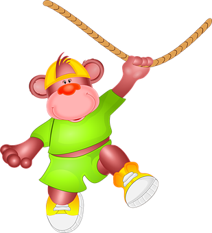 Cartoon Monkey Swingingon Vine PNG Image