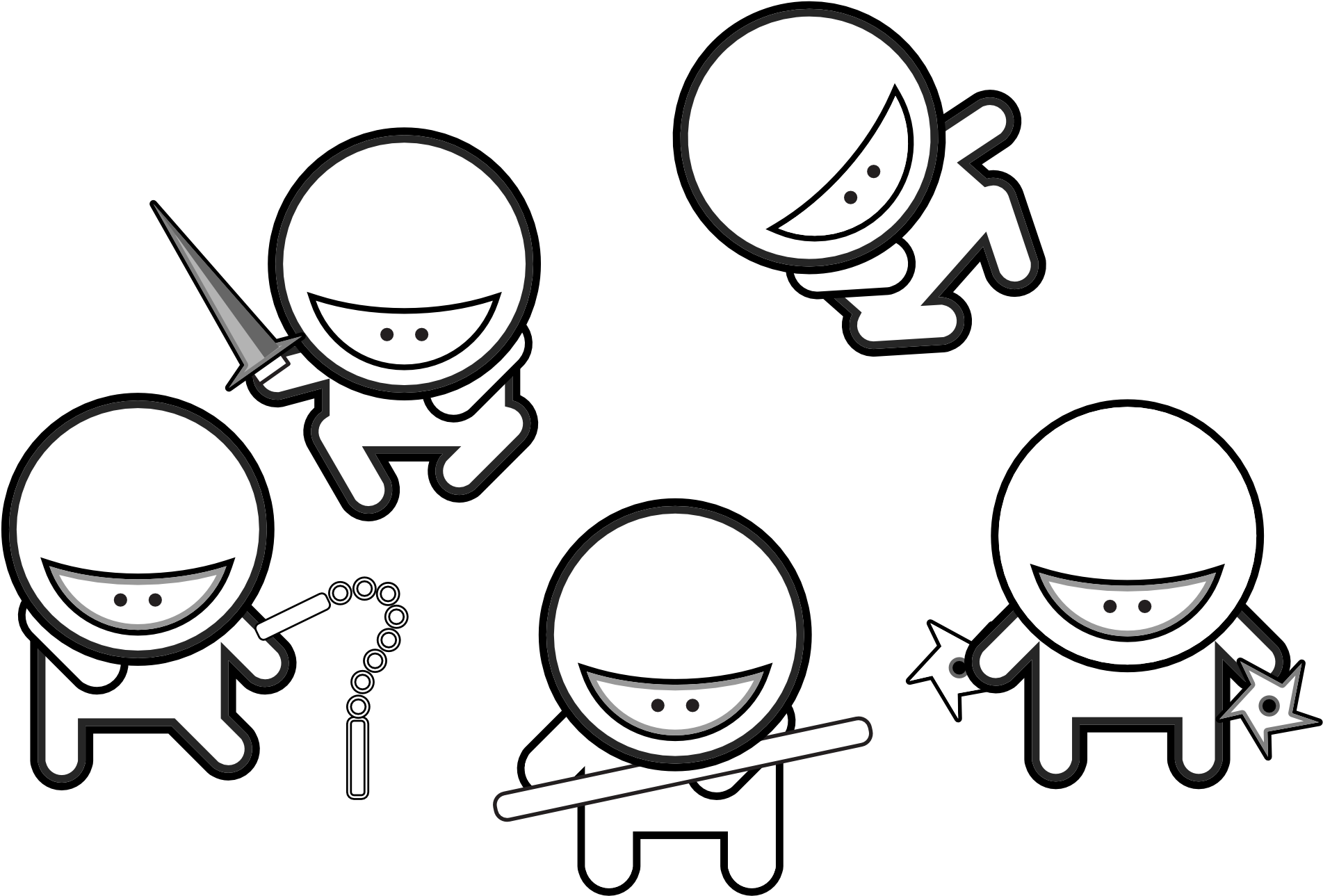 Cartoon Ninja Characters Poses PNG Image