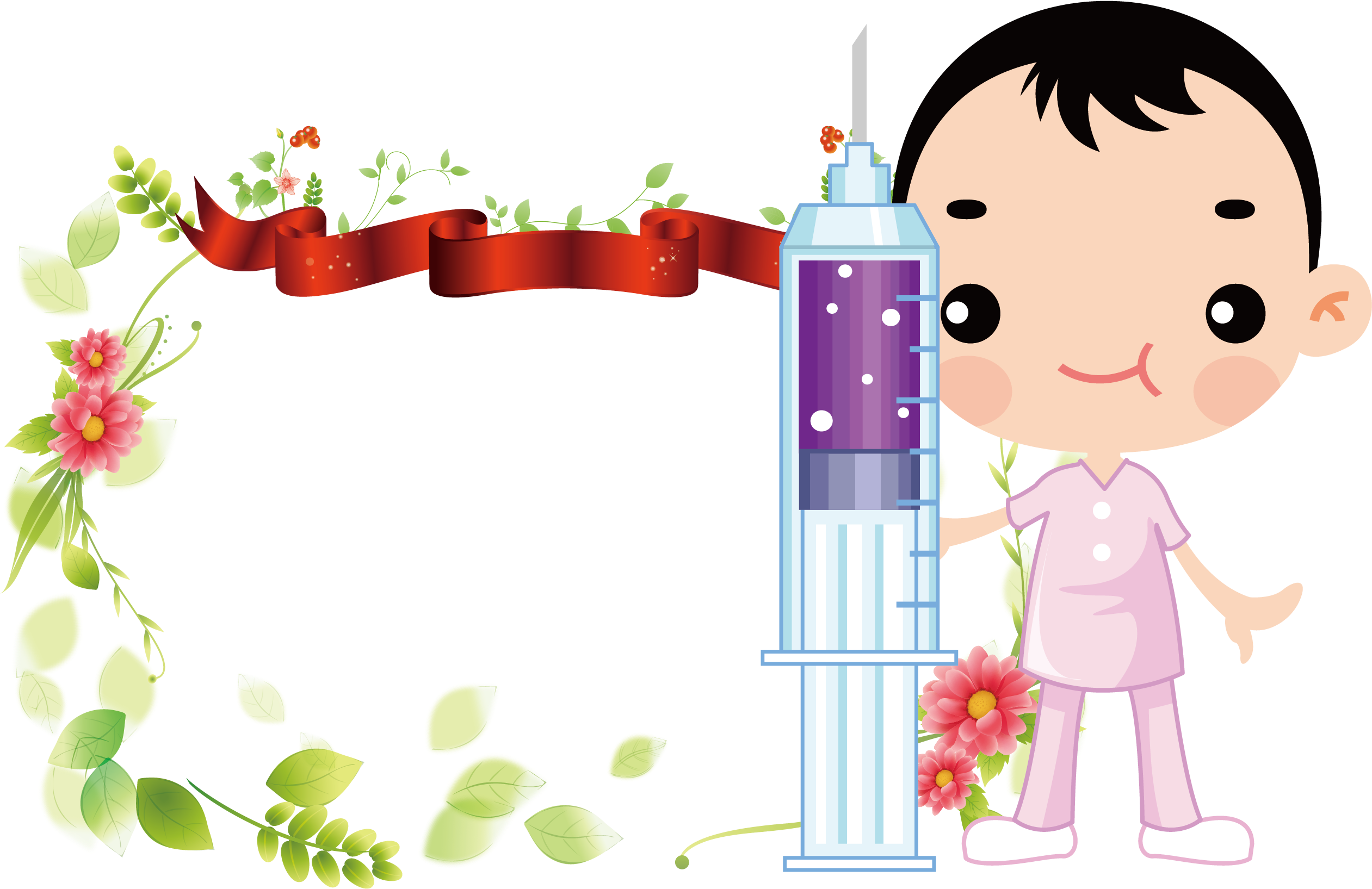 Cartoon Nurse With Giant Syringe PNG Image