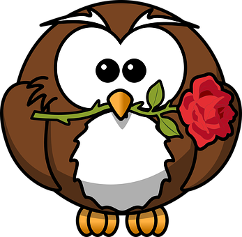 Cartoon Owl Holding Rose PNG Image