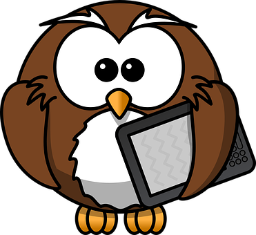 Cartoon Owlwith Tablet PNG Image