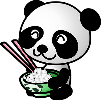 Cartoon Panda Eating Rice PNG Image