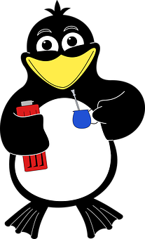 Cartoon Penguin Holding Mug PNG Image