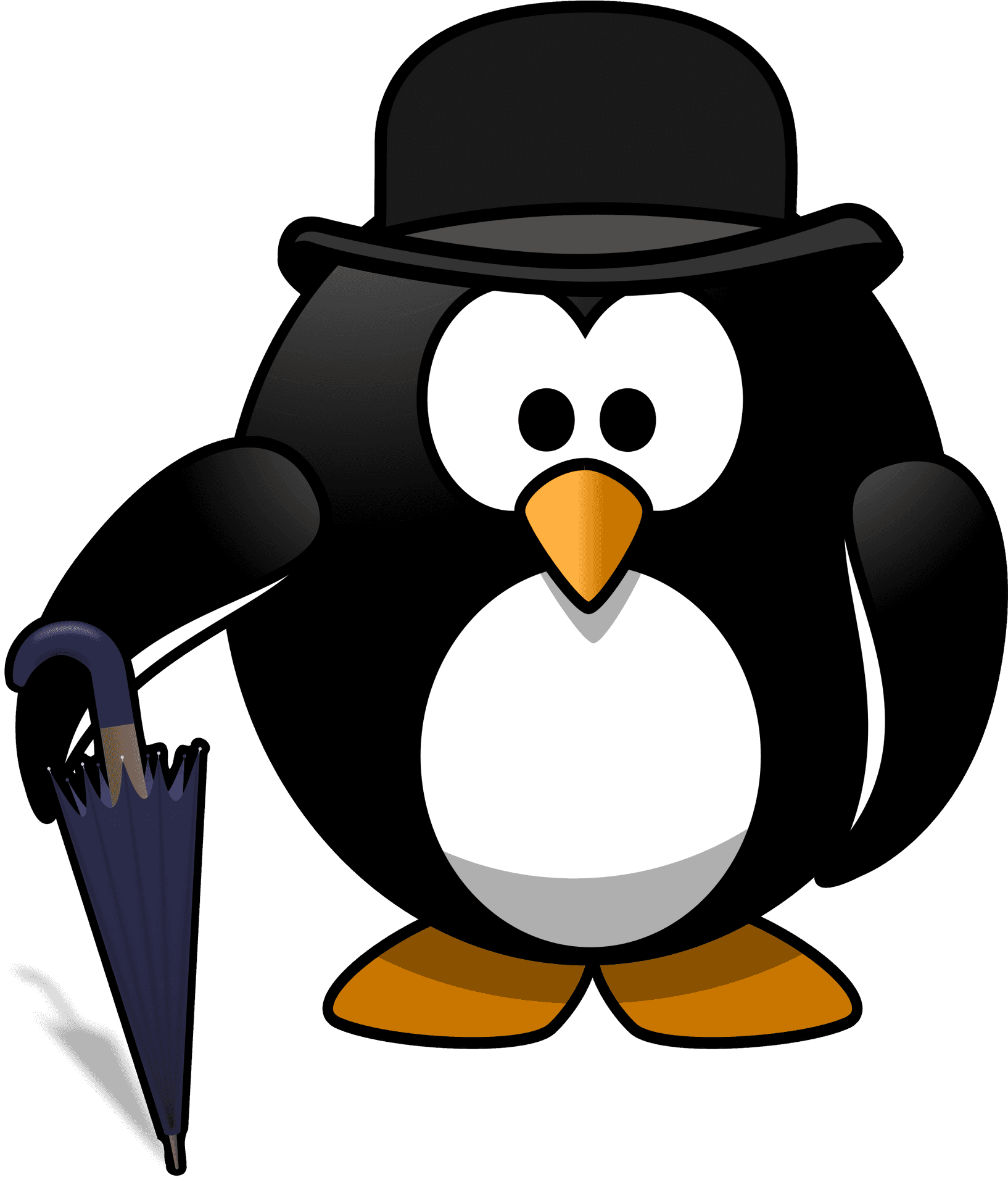 Cartoon Penguin With Hatand Umbrella PNG Image